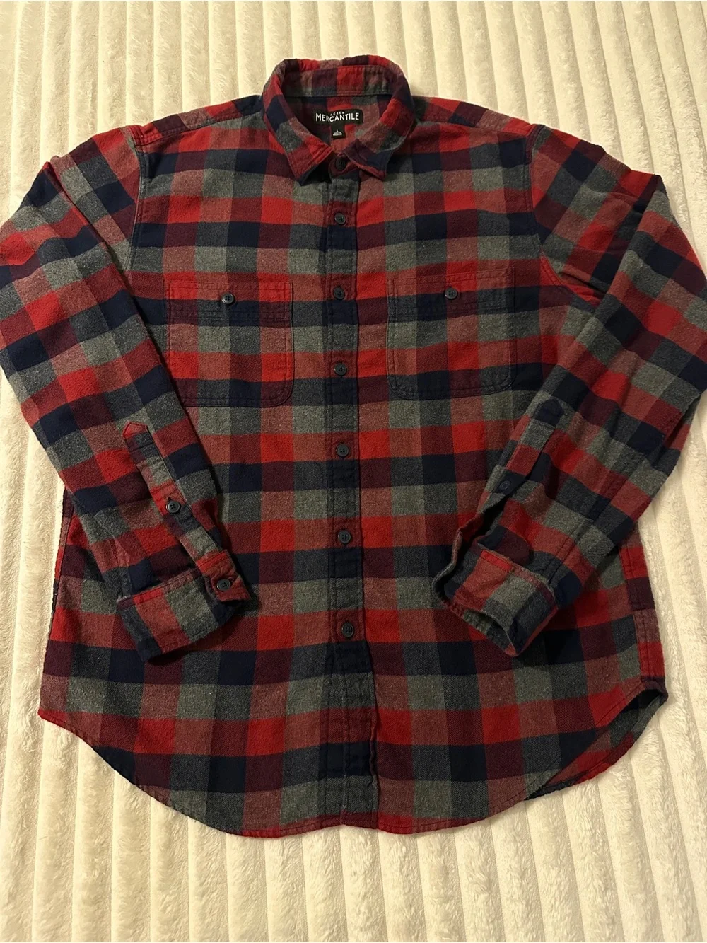 J. Crew Mercantile Red and Grey Plaid Button-Up Flannel Shirt